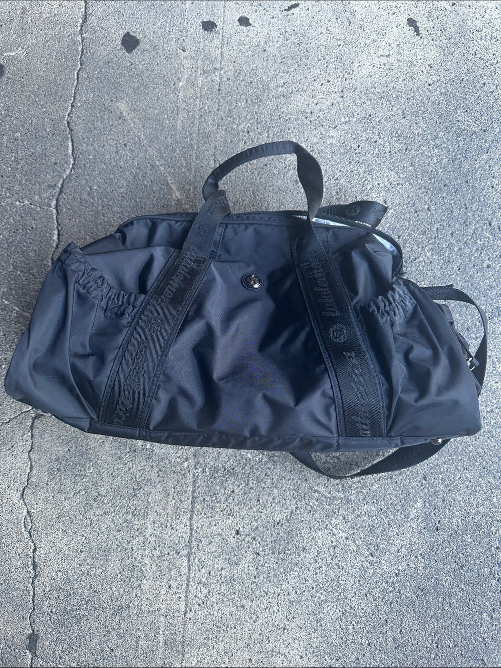 Very RARE and HTF Lululemon Athletic Black Duffel Weekender Bag Map Lining Logo